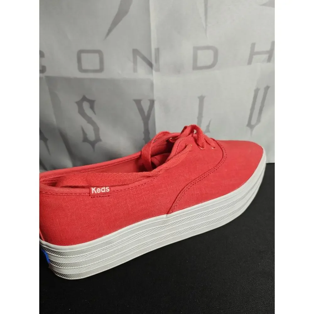 KEDS Women's 7 Red Linen Point Lace Up Sneakers New Blemishes